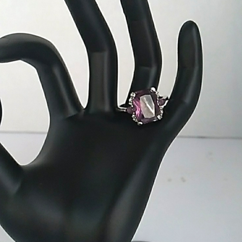 Amethyst Ring Cocktail Statement Ring Purple Stone‎ Silver Tone Band